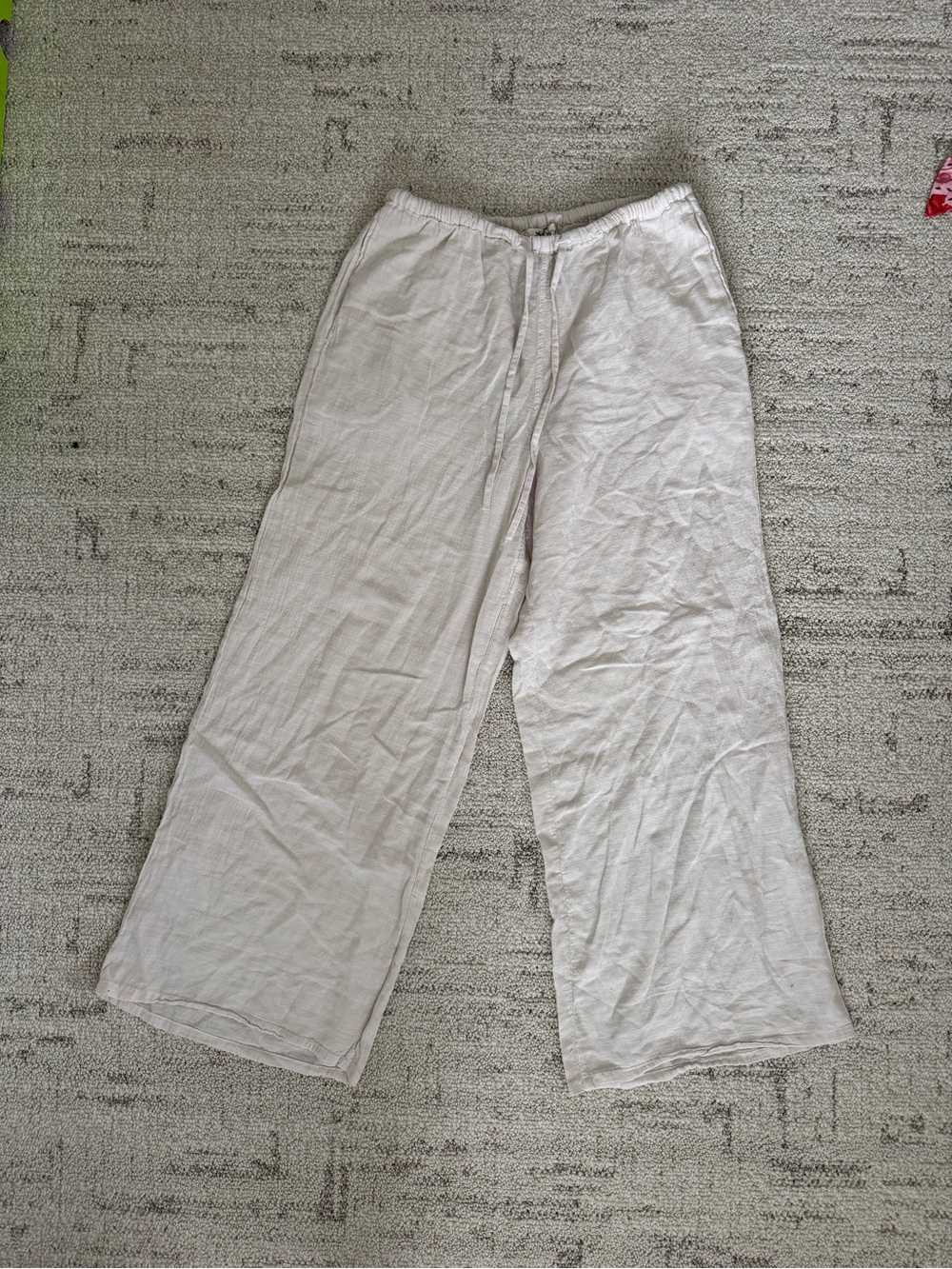 Women's Cropped Drawstring Linen Pants - Cream